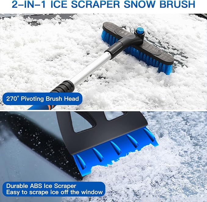 Ice Scrapers for Car Windshield, Upgraded 31 Inch Snow Scraper and Brush Combo Extendable 360° Pivoting Ice Snow Removal Tool for Car, Truck, SUV, Christmas(Blue)