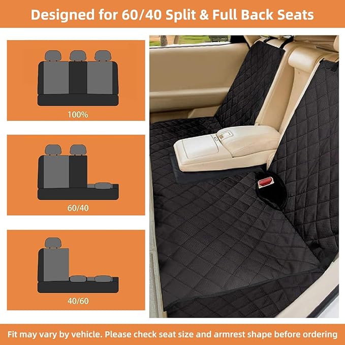 Dog Car Seat Cover for Back Seat, Upgraded Thickened Matte Fabric, Waterproof Car Seat Protector, Non-Slip Backseat Cover for Dogs in Car, Armrest Compatible, Fits Most Cars SUVs & Trucks