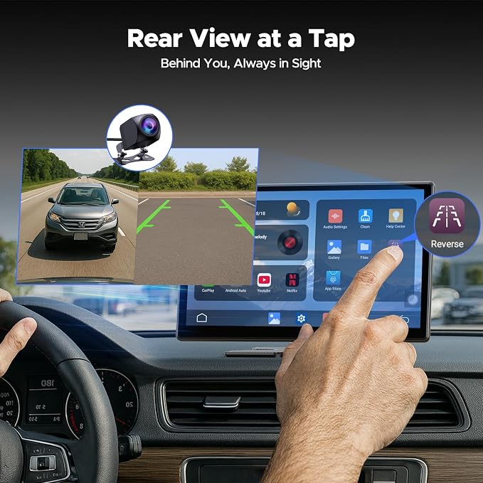 9'' Carplay Screen with Net-Flix YouTube and 1080P Backup Camera Upgraded Android Auto Screen Portable AI Magic Video Box Built-in Apps Voice Control Car GPS for iOS 10+ Android 11+