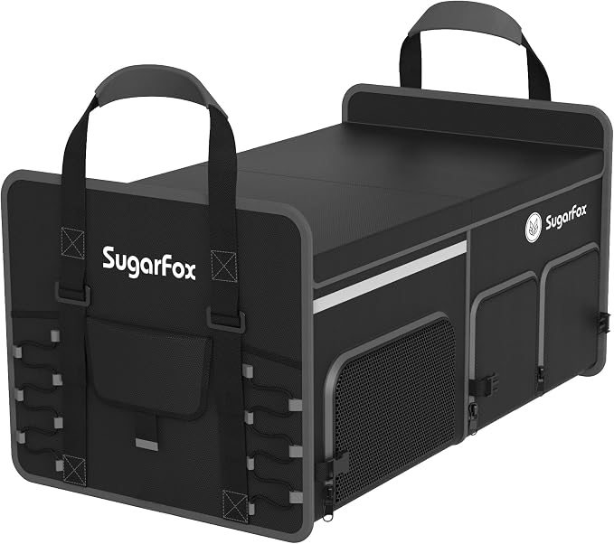 Bold Color Block Trunk Organizer, Foldable with 26L Ice Pack,95L Dedicated Shoe Space, Stylish for SUV/Car (Black, Midsize)