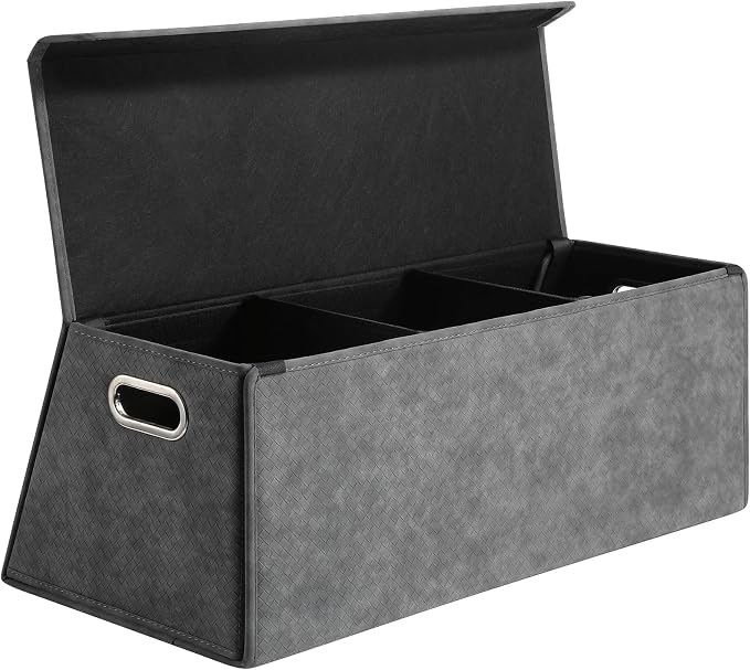 Car Trunk Organizer for SUV and Sedan, Trapezoidal-Grey, 29.5 in | Tailored for Rear Seats, Silky Crosshatch Vegan Leather, XL, Magnetic Lid, Collapsible & Adjustable, Water‑Dust Resist