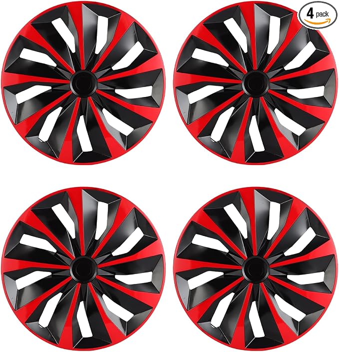Hubcaps,16 inch hubcaps Set of 4, Wheel Rim Cover ABS Material, Snap On Car Truck SUV Replacement, for Toyota Camry Nissan Mazda etc, Black & Red