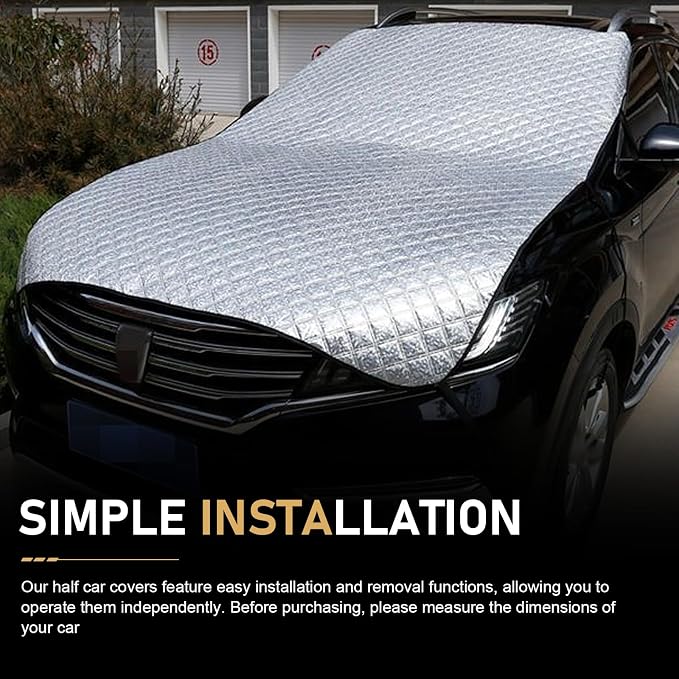Car Windshield Snow Cover, Scratch-resistant Thickened Hood Protector, Multi-functional Snowproof & Heat Block Sunshade, Universal for Most SUVs, Sedans, Off-roads (Silver)