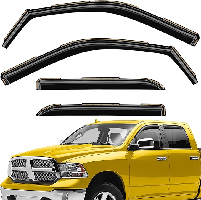 Extra Durable Window Deflectors in-Channel Window Visors Rain Guards Fit for Dodge Ram 1500 2009-2018 Crew Cab, Sun Visors, Wind Vent for Shades, Exterior Car Accessories - 4pcs. AG0029