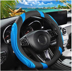 15 Inch Car Leather Steering Wheel Cover, Automotive Accessories Elastic Breathable Anti-Slip Soft Wheel Protector Fits Men and Women, Suitable for SUVs, Trucks, Vehicles and RVs (Light Blue)