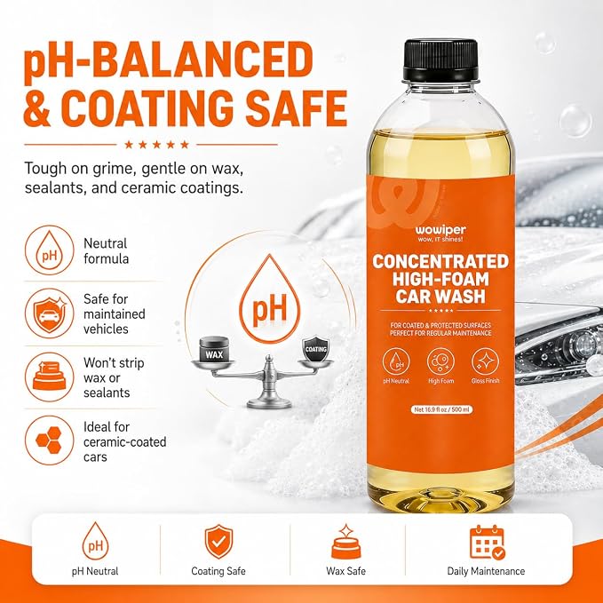 High Foam Car Wash Soap, pH Neutral Car Shampoo for Foam Cannon, Gun or Bucket Wash, Concentrated Car Soap Safe for Wax, Sealant, Ceramic Coating and Clear Coat, Gloss Finish Formula