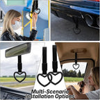 2 Pcs Heart Shaped Car Handle Strap – Drift Charm Rear Bumper Warning Ring Decor for Car Interior Exterior, Subway Bus Handle Accessory, Cute Heart Car Decor Gift for Women & Men (Black)