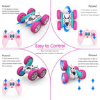 Pink Remote Control Car for Girls, 360° Flipping Stunt Car with LED Headlights, Rechargeable 4WD Electric Toy Vehicle, Princess Gift for 6 7 8 9 10 11 Year Old Girls, Birthday & Christmas Toy