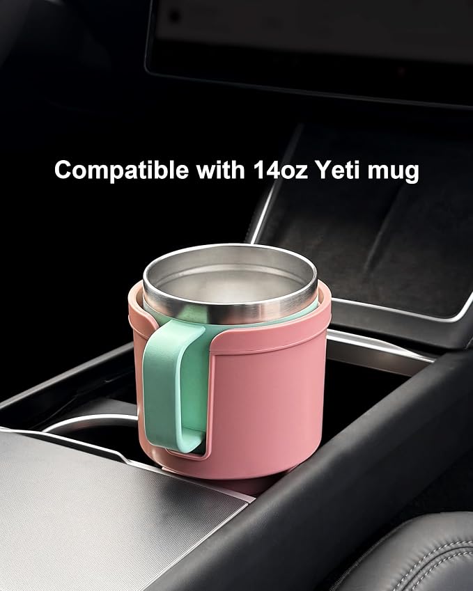 Upgraded Car Cup Holder Expander Adapter with Offset Adjustable Base, Compatible with Yeti 14/24/36/46oz Ramblers, Hydro Flasks 32/40oz, Other Large Bottles Mugs in 3.5"-4.0", Pink 1 Pack