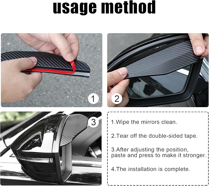 2Pcs Carbon Fiber Side Mirror Rain Visor Guard, Universal for Cars, Trucks and SUVs (Black)