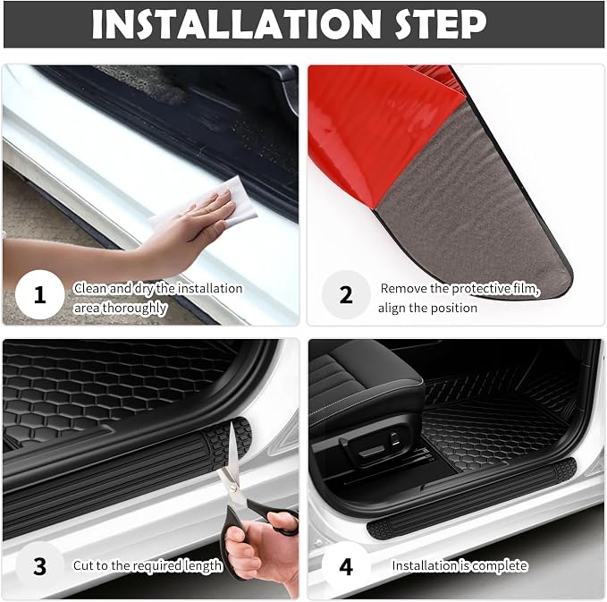 4PCS Cuttable Car Door Sill Protector,Anti-Slip & Anti-Scratch Car Door Edge Guards for Protecting Doors Threshold,Width 2.36" Automotive Doors Entry Guard Cars Accessories