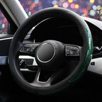 Carbon Fiber Steering Wheel Cover, Universal 15 Inch Microfiber Leather Auot Car Steering Wheel Cover for Women Men, Anti-Slip, Black&Green