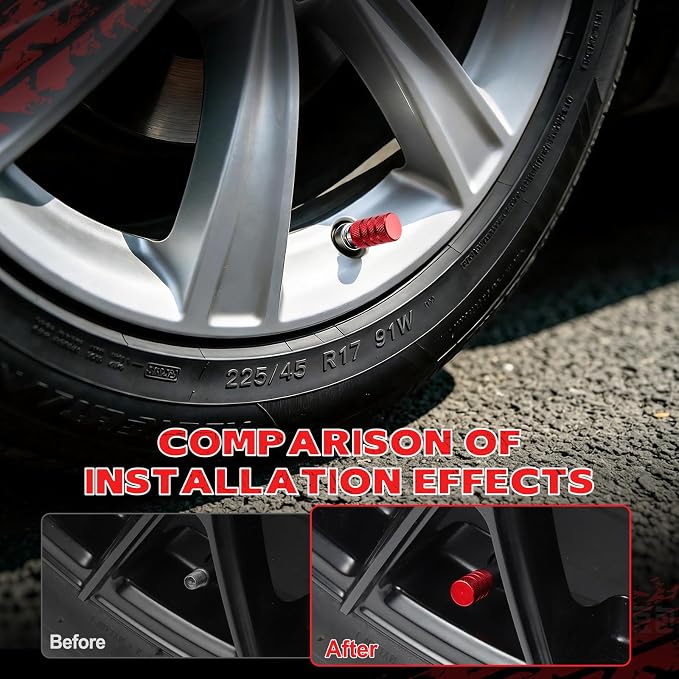 12PCS Tire Valve Stem Caps, Car Exterior Accessories, Aluminum Alloy Valve Cover Universal for Cars, Trucks, Motorcycles and Bicycles (Red)