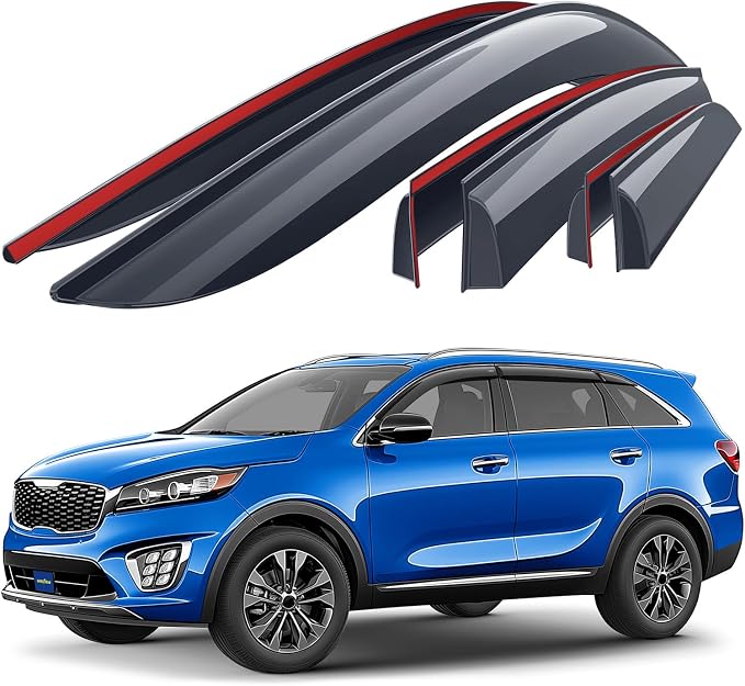 Goodyear Shatterproof Window Deflectors for Kia Sorento 2016-2020, Tape-on Rain Guards, Window Visors, Vent Deflector Visor, Car Accessories,6 pcs. - GY008666