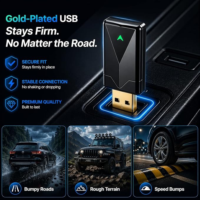 Wireless CarPlay Adapter– Android Auto Wireless Adapter, 5.8GHz Wi-Fi Plug & Play,Mini and Stable iOS 10+/Android 10+, Fast Auto-Connect for Cars 2016+ (1Pcs)