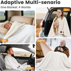 12V Electric Throw Blanket for Car – Soft Faux Fur & Cozy Sherpa with 2 Output USB Ports (1A +1 C) 4 Heating Levels & 4 Hours Auto Off, Machine Washable, 59" X 43", Beige