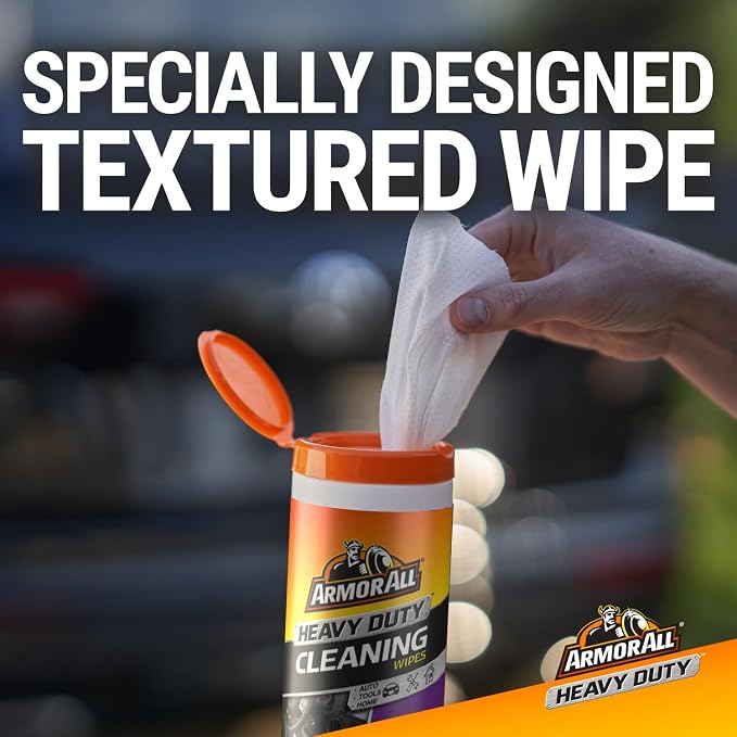 Heavy Duty Cleaning Wipes, Disposable Car Wipes (75 Count) | Textured cleaning wipes for interior & exterior cleaning on plastic, metal, vinyl, tools, and lawn equipment