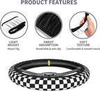 Racing Flag Steering Wheel Cover - 15 Inch Black White Checkered Steering Wheel Cover Anti-Slip Universal Checkered 2 Pcs Car Interior Cup Holder Pad for Men Women