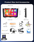 8 Core 6G+128G Android Car Radio for Honda CRV 2007-2011, 9" IPS Touchscreen with Wireless Carplay & Android Auto & Mirror Link, Backup Camera, Bluetooth, FM/RDS/GPS/DSP/USB/WiFi