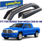 Goodyear Shatterproof in-Channel Window Deflectors for Dodge RAM 2002-2008 MegaCab, Rain Guards, Window Visors for Cars, Vent Deflector, Car Accessories, 4 pcs - GY008047