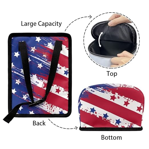 American Flag Star Print Car Trash Can with Lid, 4th of July Leak Proof Auto Trash Bag Hanging Vehicle Garbage Can Multipurpose Storage Container for Back Seat Road Trip