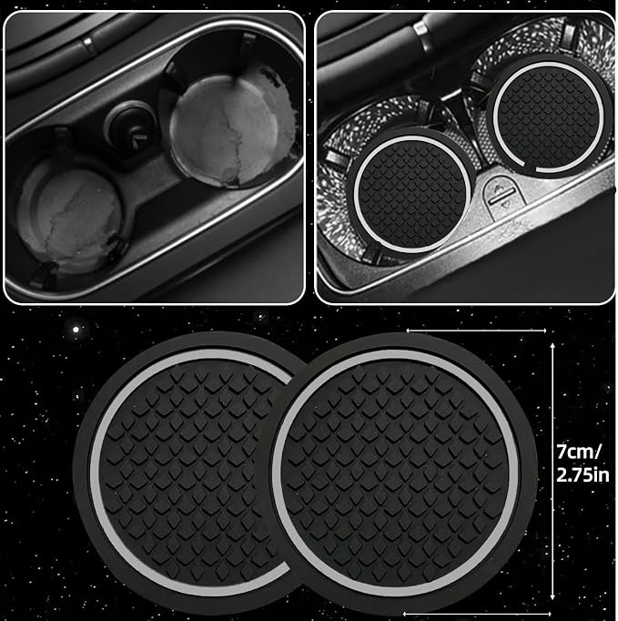 10 Pcs Car Floor Mats Full Set Car Accessories, Microfiber Leather Steering Wheel Covers 14.5-15 inch, Center Console Cover, Seat Belt Pads, Cup Coasters, Universal Interior Decor(Grey)