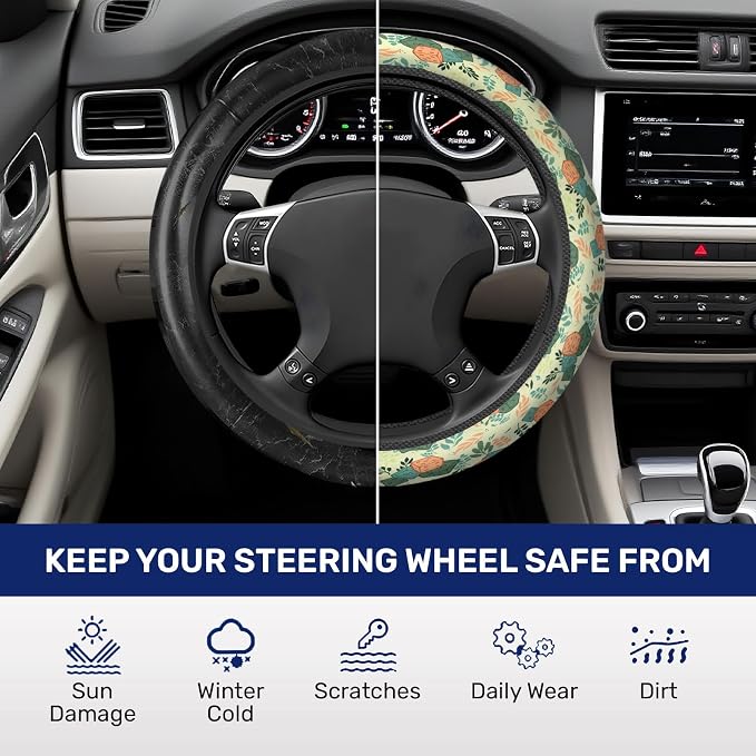 Dungeon Dice Steering Wheel Cover, Non Slip Polyester Car Wheel Protector for Car SUV Truck, Universal 15 Inch
