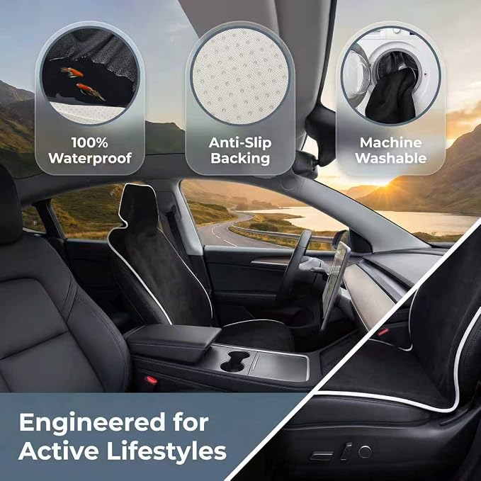 Waterproof Stain Resistant Towel Car Seat Covers，Universal Non-Slip for Gym Workout, Swimming, Beach and Workout Outdoor, Machine Washable(Black,2 Pack)