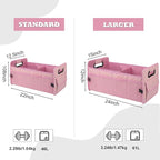 Car Trunk Organizer for SUV, Car Storage Organizer Collapsible Multi Compartment Container Box, Adjustable Car Accessories for Women/Men, Large Pink
