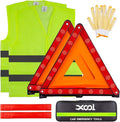 Emergency Warning Triangle Kit – Roadside Safety Kit with Reflective Warning Triangles, High-Visibility Safety Vests, Storage Bag & Gloves for Car Breakdowns & Emergencies