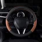 Auto Car Genuine Leather Steering Wheel Cover Anti Slip Wrap 15" (Brown)