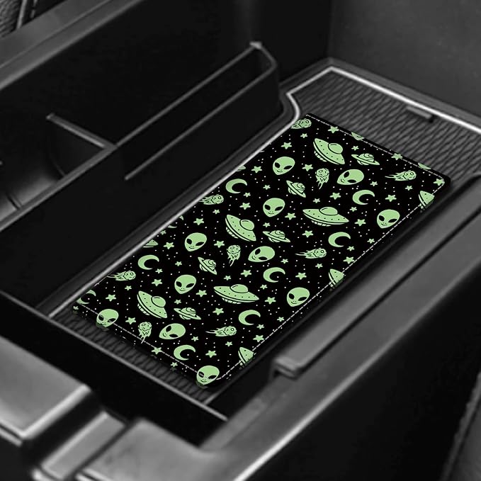 Leather Car Registration and Insurance Card Holder, Cute Car Accessories Vehicle Glove Box Car Organizer for Documents, Cards, License Cute Green Aliens