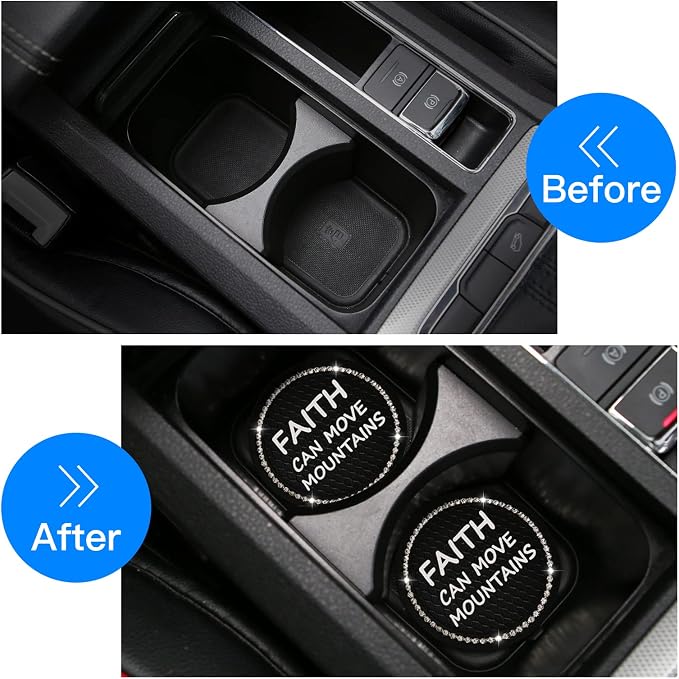 2 Pack Bling Car Cup Holders, 2.75 Inch Bling Crystal Rhinestone Soft Anti-Slip Cup Mats Auto Drink Coasters Car Interior Decoration Accessories for Women or Girls (Black)