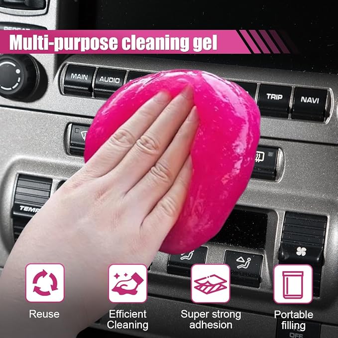 Craedli 2 Pack Car Cleaning Gel Detailing Putty, Pink Reusable Dust Cleaning Slime Auto Interior Cleaner Tool for Vehicle Air Vent, Keyboard Dust Remover & Car Accessories, 5.6oz/Jar (160g)