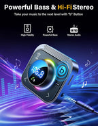 96W FM Transmitter Bluetooth 6.0 Car Adapter Aux with 3 Charging Ports【PD 60W & 2 * 18W】【Air Vent Installation for Safe】 Deep HiFi Bass Player Wireless Radio Fun Car Accessories Gift Set