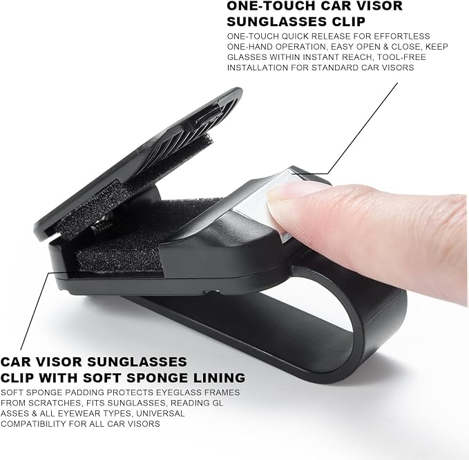 2 Pack Sunglasses Holder for Car, One-Handed-Operation Visor Sunglass Holder Clip, Easy Access Storage for Driving,Universal Fits (Black)