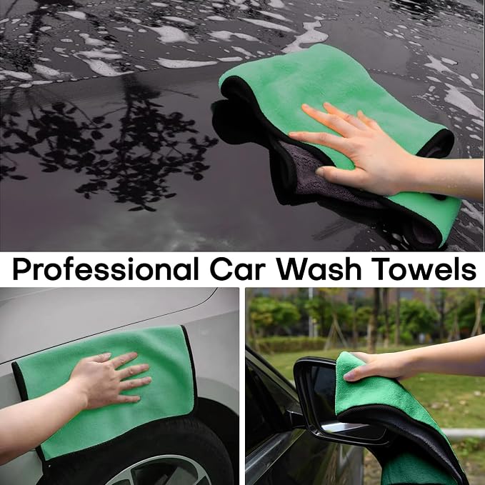 3PCS Car Microfiber Towels, 23.62"×11.81" Lint-Free Microfiber Towels for Cars Wash Drying, Super Absorbent Cleaning Cloths, Reusable Washing & Detailing Towel, Car Cleaning Supplies (Green)