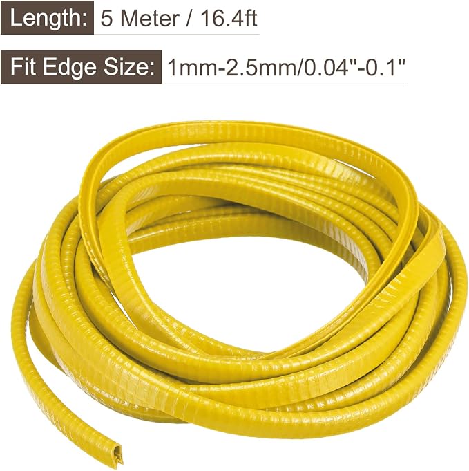 U Channel Edge Trim, 16.4ft Length Rubber Guard Seal Strip Edge Protector Fit for 1-2.5mm Edge, (15/64" W x 25/64" H) Yellow