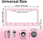 Pink Hibiscus Flower License Plate Frames,Tropical Floral Car Accessories for Women and Men ，Cute Aluminum License Plate Frame Fits Standard US Vehicles Size 12.2 x 6 Inch (Pink-Hibiscus Flower)