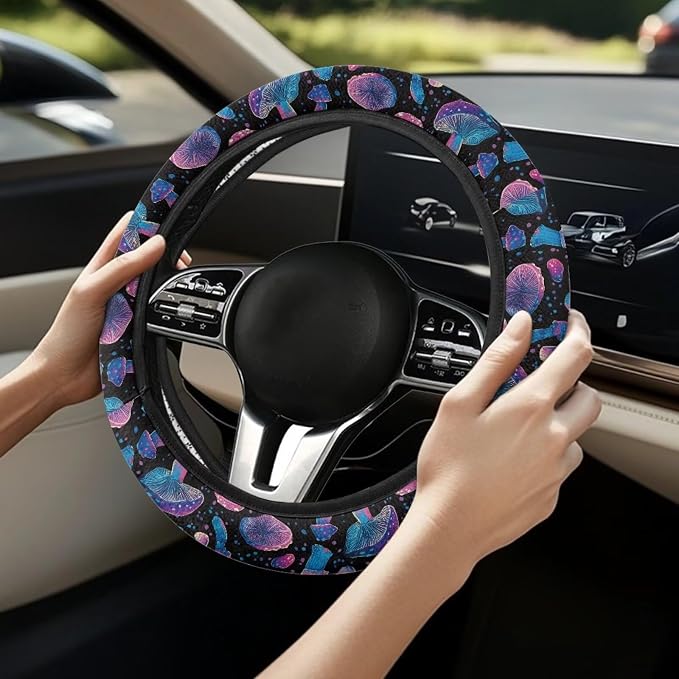Car Steering Wheel Cover Sweat Absorption Safe Driving | Mushroom Print Car SUV Sedans Interior Accessories, Steering Wheel Protection Sweat Absorption