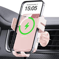 Wireless Car Charger, Auto-Clamping Car Mount 15W/10W/7.5W Fast Charging Air Vent Car Phone Mount Compatible with iPhone 15/14/13/13 Pro/12 Pro Max/12 pro/12/11/10 Series, Samsung Galaxy Pink