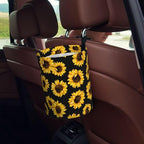 Car Garbage Bag Abstract Yellow Sunflower Mini Car Trash Bin Portable Collapsible Waterproof Rubbish Bag for Car Accessories Back Front Seat Cup Holder