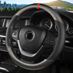 Classic Carbon Fiber Steering Wheel Cover, Universal 15 inch, Breathable Microfiber Leather, Gray