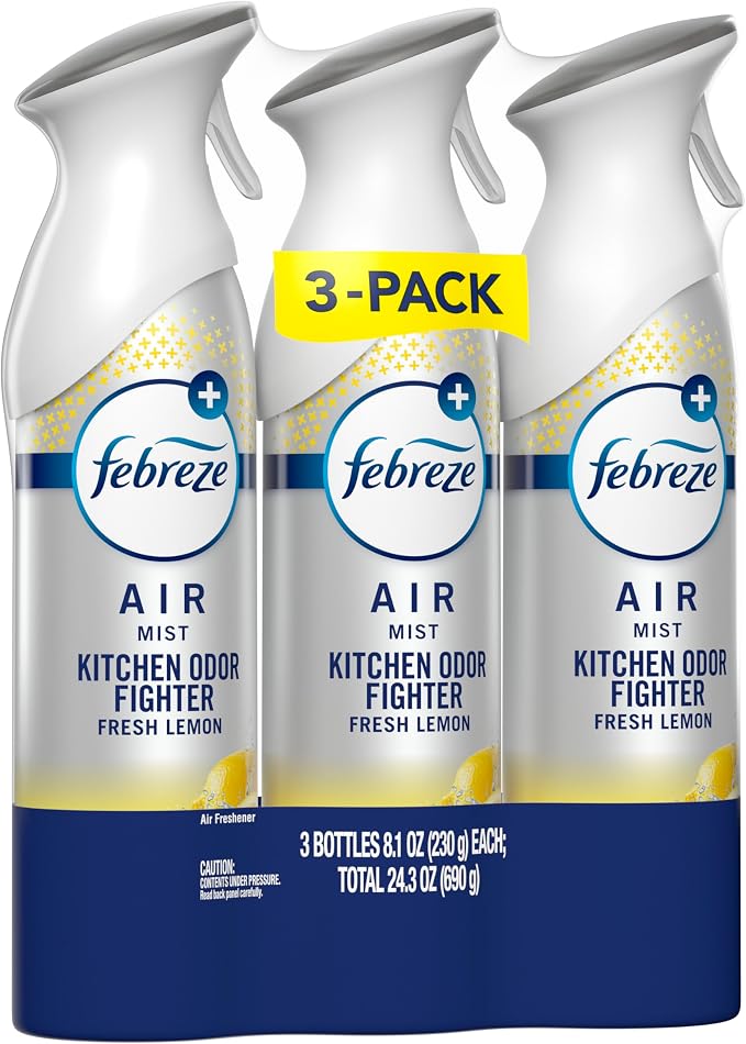 Air Mist, Air Freshener Spray, Odor Fighting Room Spray, Deodorizer for Home Bathroom Kitchen Office Apartment Dorm Room Classroom, Kitchen Odor Fighter Fresh Lemon Scent, 8.1oz, 3-pack