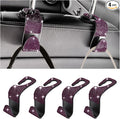 Bling Car Seat Headrest Hooks, 4PCS Crystal Rhinestone Vehicle Back Seat Hanger Holder for Handbags Purses Coats, Automotive Headrest Storage Organizer, Universal for RV SUV Truck (Purple)