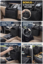 Car Trash Can for Car – Waterproof Hanging Car Garbage Bin – Bonus 20 Trash Bags Included