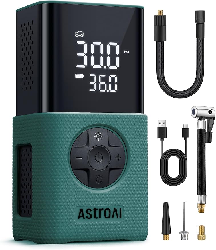 L7S Tire Inflator Portable Air Compressor Cordless with Digital Pressure Gauge, 150 PSI LED Light Bike Air Pump with Fast Inflation & Auto Shut-Off for Car Tires,Motorcycles,Bikes,Balls,Green