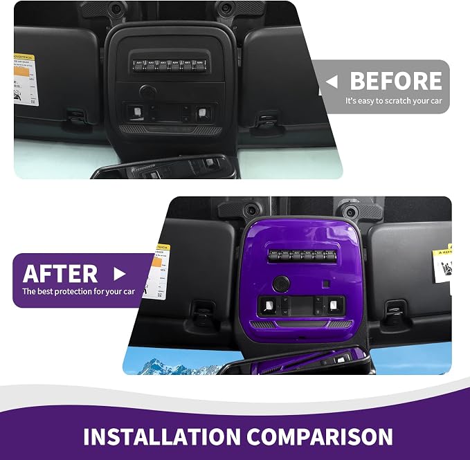 for Bronco Front Reading Light Panel Trim Cover Compatible with 2021-2025 Ford Bronco Interior Accessories 2-Door 4-Door, Purple (with AUX Switches)
