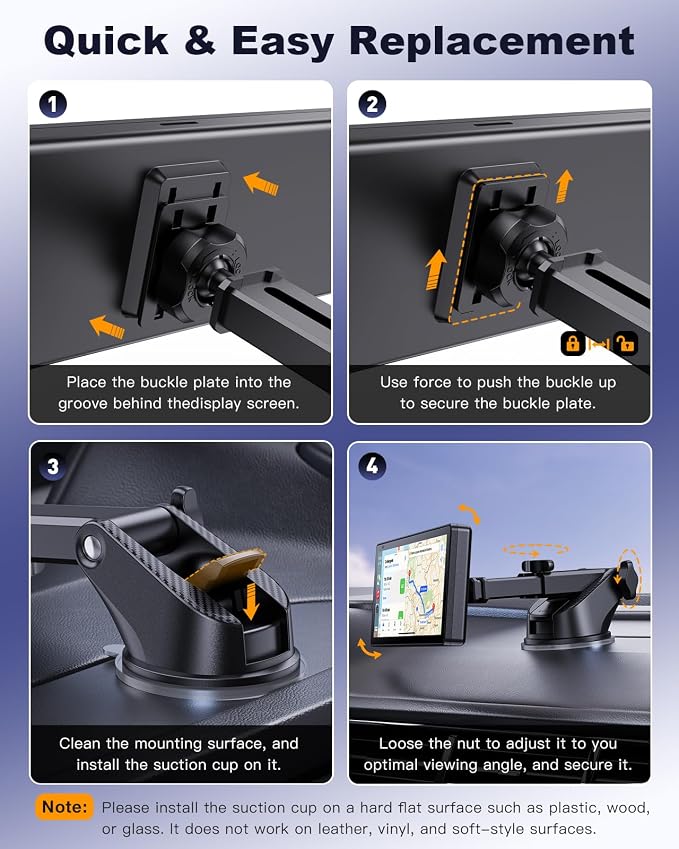 Suction Cup Car CarPlay Screen Mount, Suitable for in-Car Monitors and CarPlay Screens, Tool-Free Installation, Dashboard & Windshield Use, 360° Rotation for Easy Angle Adjustment