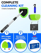 XINDELL 29-inch Windshield Cleaner Tool – Car Interior Window Cleaning Kit with Extended Long Handle & 4 Microfiber Pads, Auto Wiper Windshield Brush for Car, Trucks, SUVs, RVs & Home